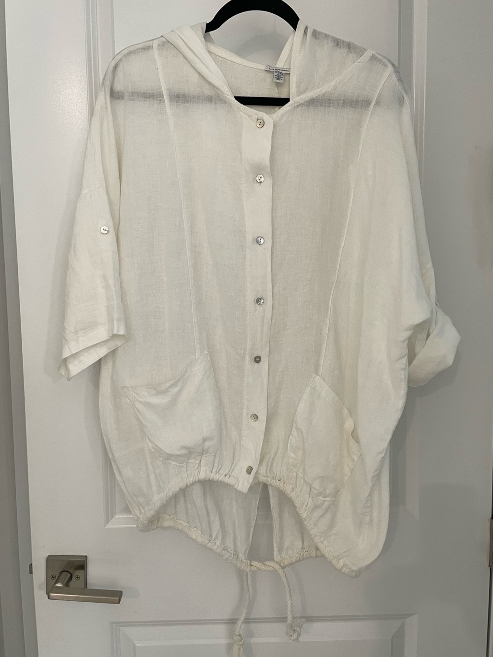 100% Linen Saks Fifth Avenue Hooded Tunic Lagenlook Coastal Made in Italy.  16